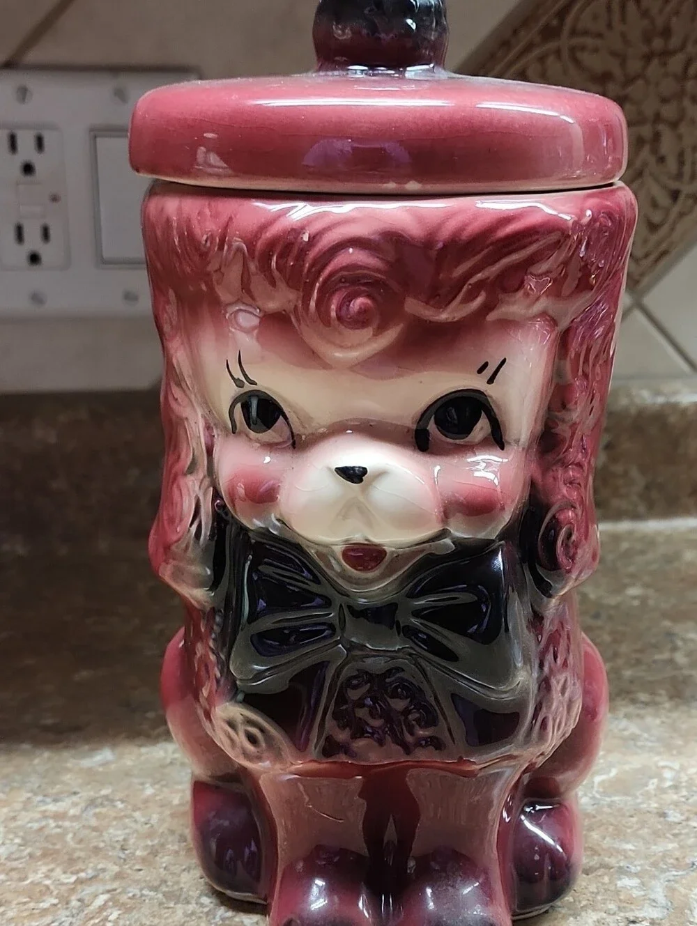 Antique Pink Ceramic Poodle Cookie Jar - Decorative Home Accent